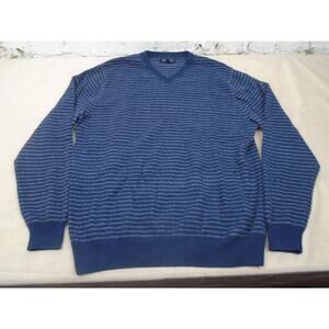 Men’s Allen Solly Sweater 100% 2 Ply Cashmere V Neck Blue Stripe XL Soft Preppy